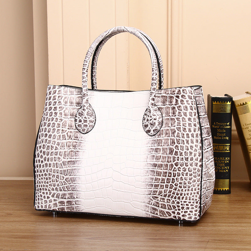 Genuine Leather Crocodile Embossed Garden Tote Bag for Women Large Capacity Shoulder Crossbody Handbag, Trendy Business Purse with Premium Texture