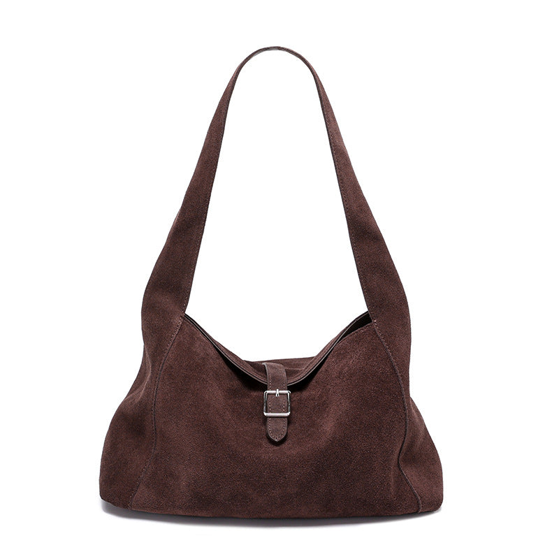 Genuine Suede Leather Underarm Tote Bag for Women Vintage Shoulder Handbag, Premium Textured Purse with Timeless Elegance
