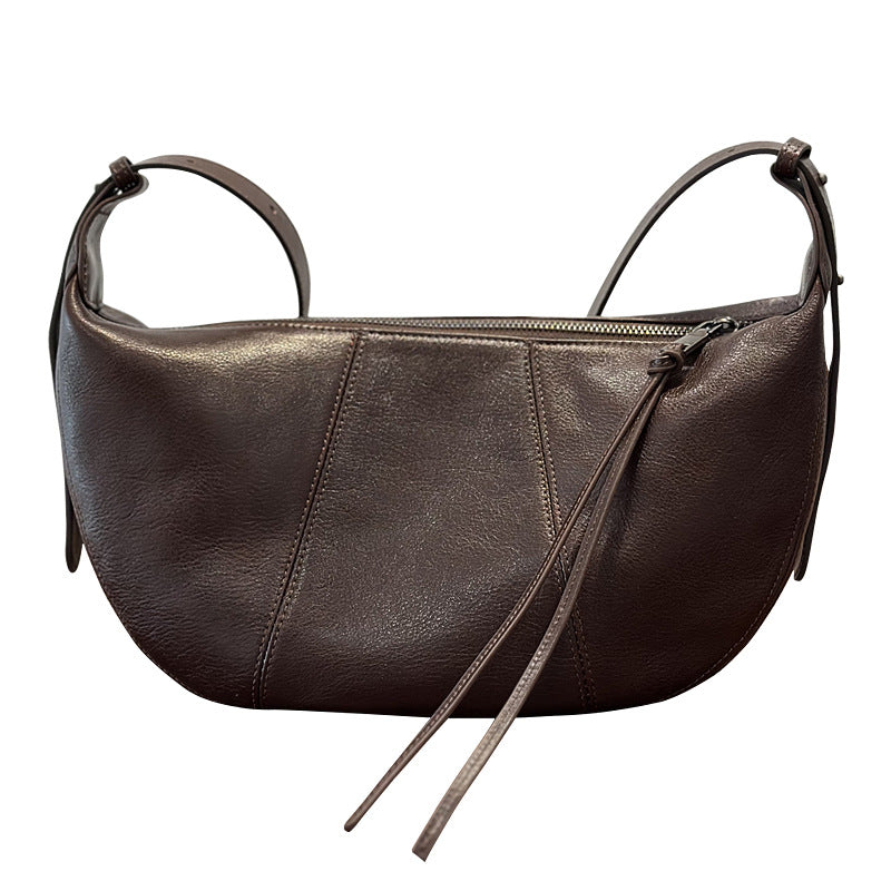 Genuine Top Layer Cowhide Saddle Bag for Women, New Casual Crescent Crossbody Shoulder Purse, Premium Leather Handbag for Ladies