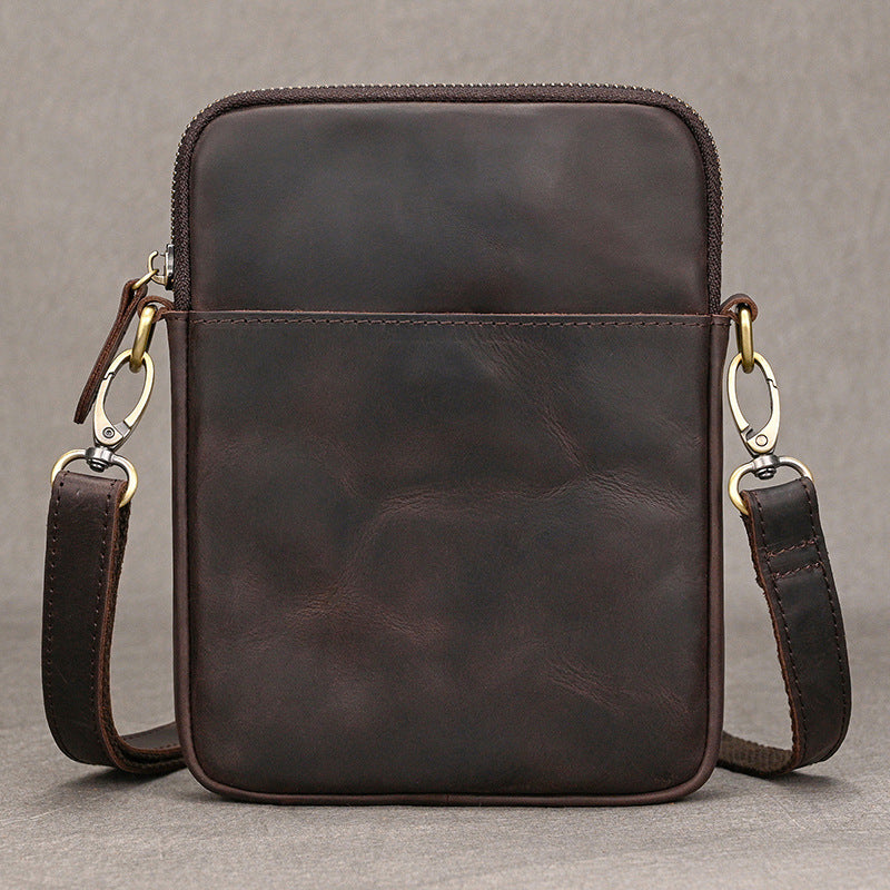 Genuine Top Layer Cowhide Small Square Bag for Men, Lightweight Casual Crossbody Shoulder Purse, Outdoor Phone Umbrella Pouch for Gentlemen