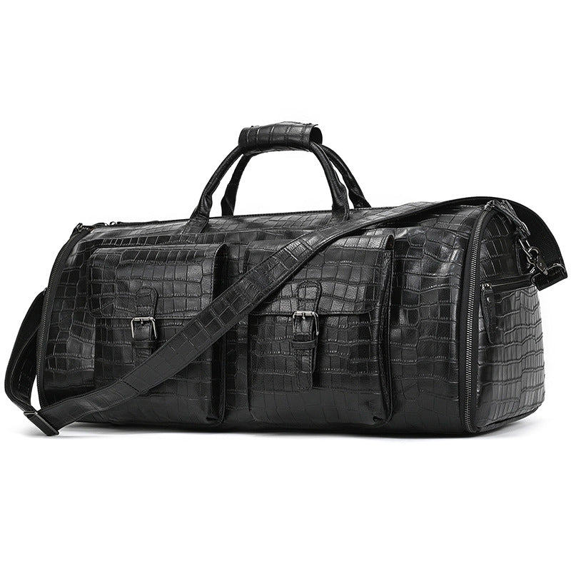 Genuine Leather Foldable Suit Travel Duffle, Multifunctional Garment Bag with Wet-Dry Compartments, Perfect Gym Weekender for Men and Women