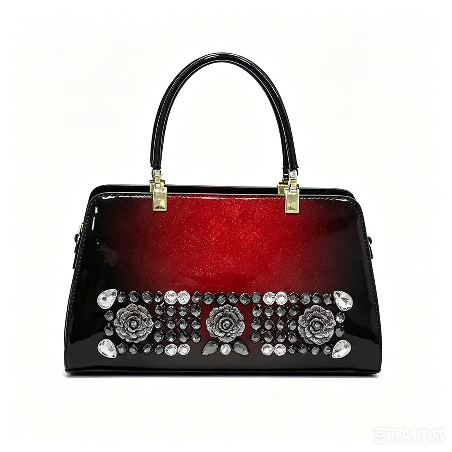 Flower Rhinestone Embellished Boston Bag for Women Shoulder Crossbody Handbag, Premium Versatile Purse with Elegant Floral Design