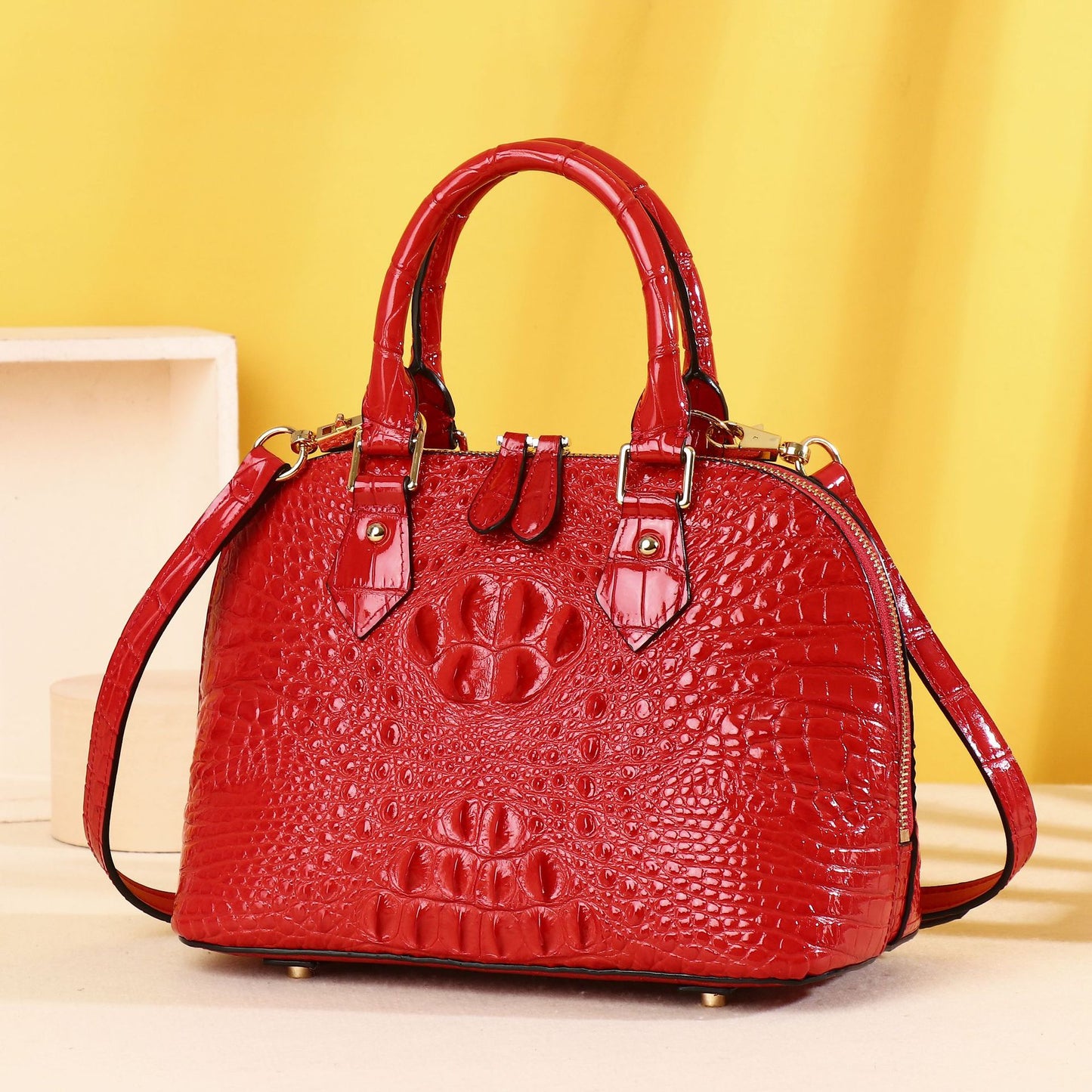 New Arrival Croc-Effect Shell Tote Bag for Women, A Shoulder Crossbody Commuter Handbag with Bone-Pattern Design, Perfect Mother's Day Gift for Mom