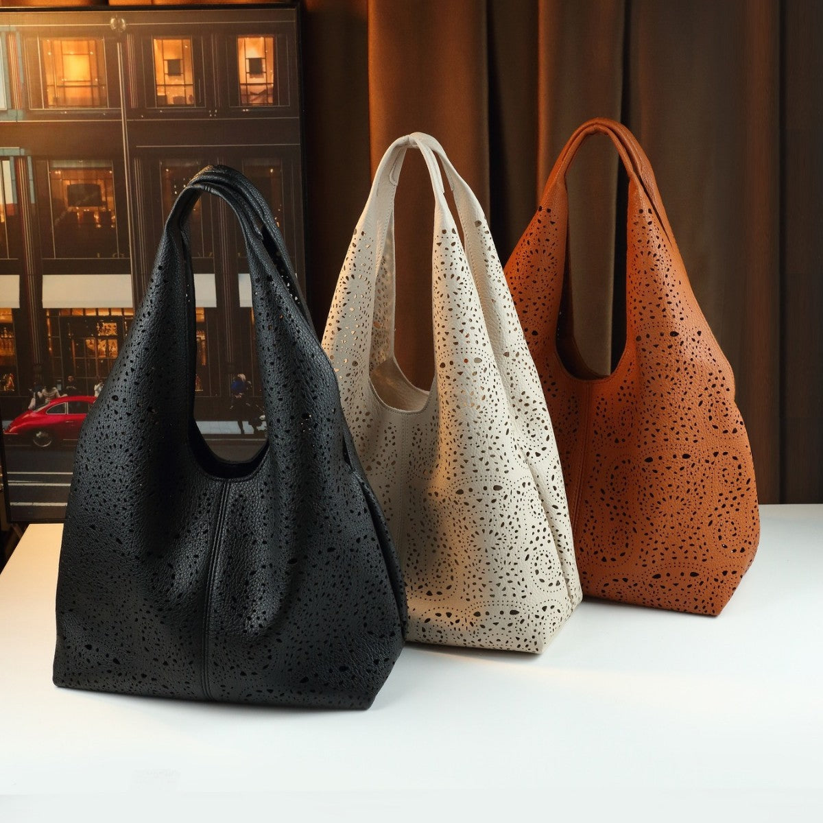 Hollow Paisley Print Tote Bag for Women with Detachable Sub-Bag, Large Capacity Beach Commuter Shoulder Crossbody Handbag with Versatile Design