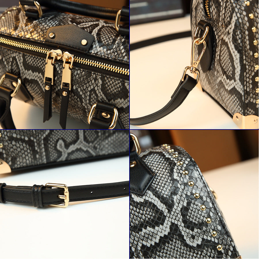 Snakeskin Embossed Pillow Bag for Women Light Luxury Shoulder Crossbody Handbag, Versatile Trendy Purse with Exotic Textured Finish