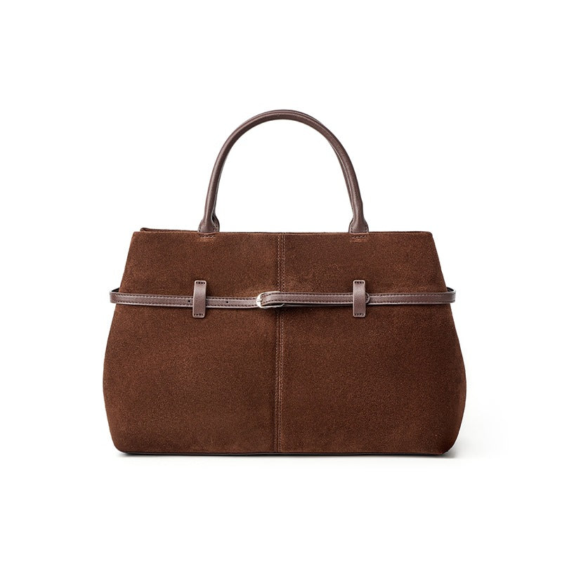 Genuine Matte Suede Leather Tote Bag for Women, New Premium Large Capacity Shoulder Crossbody Top Handle Purse with Zipper, Stylish Everyday Handbag for Ladies