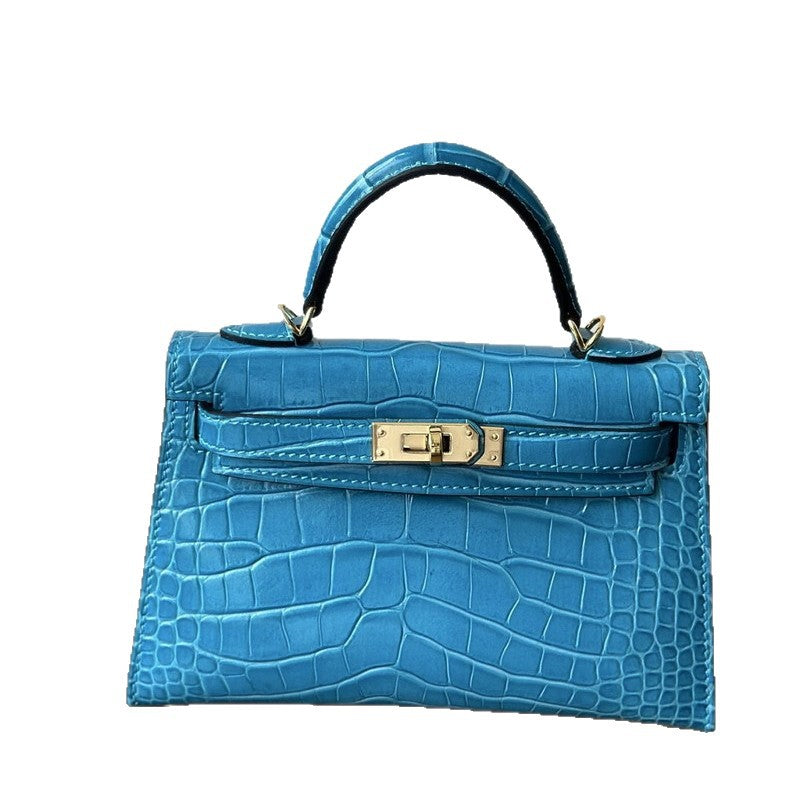 Genuine Leather High-Gloss Crocodile-Embossed Kelly-Style Bag for Women, New 2nd Gen Mini Top Handle Shoulder Purse, Premium Handbag for Ladies