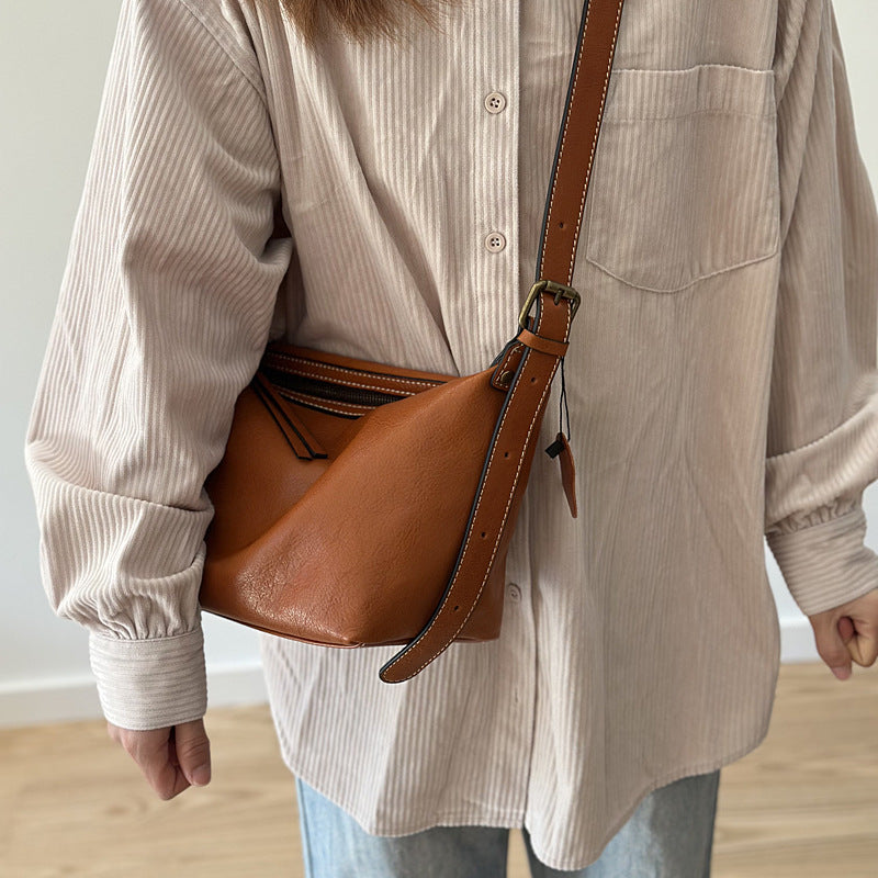 Genuine Vegetable-Tanned Top Layer Cowhide Bag for Women, New Spring Shoulder Crossbody Underarm Purse, Minimalist Chic Commute Handbag for Ladies