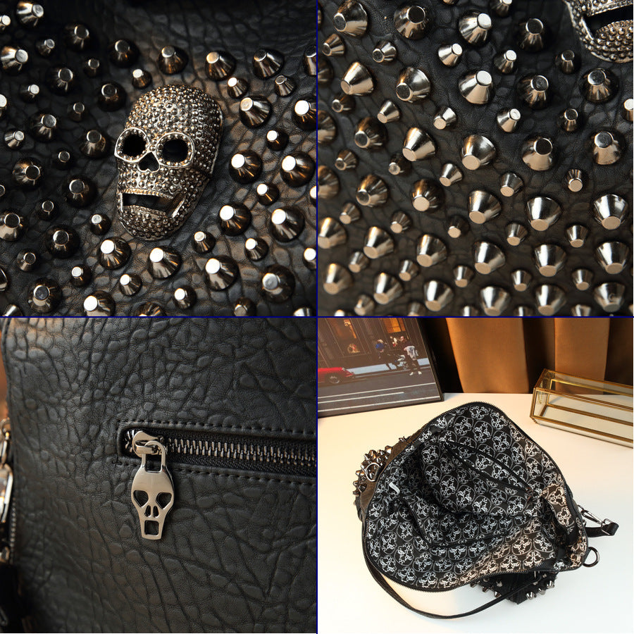 Studded Skull Bucket Tote Bag for Women Halloween Gothic Design Large Capacity Shoulder Handbag with Edgy Stud Hardware Accent