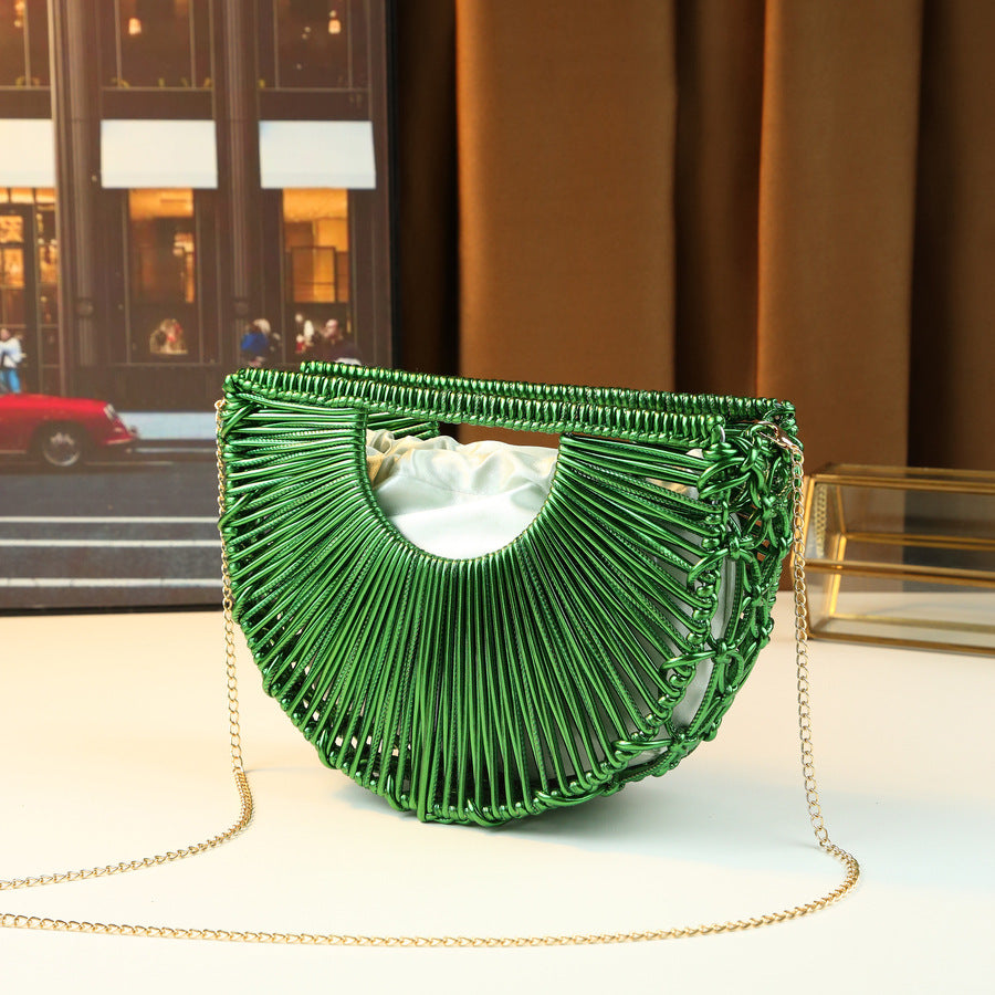 Line Woven Hollow Semi-Circle Bag for Women Niche Shoulder Crossbody Handbag, Exquisite Designer Purse with Artistic Open-Weave Design
