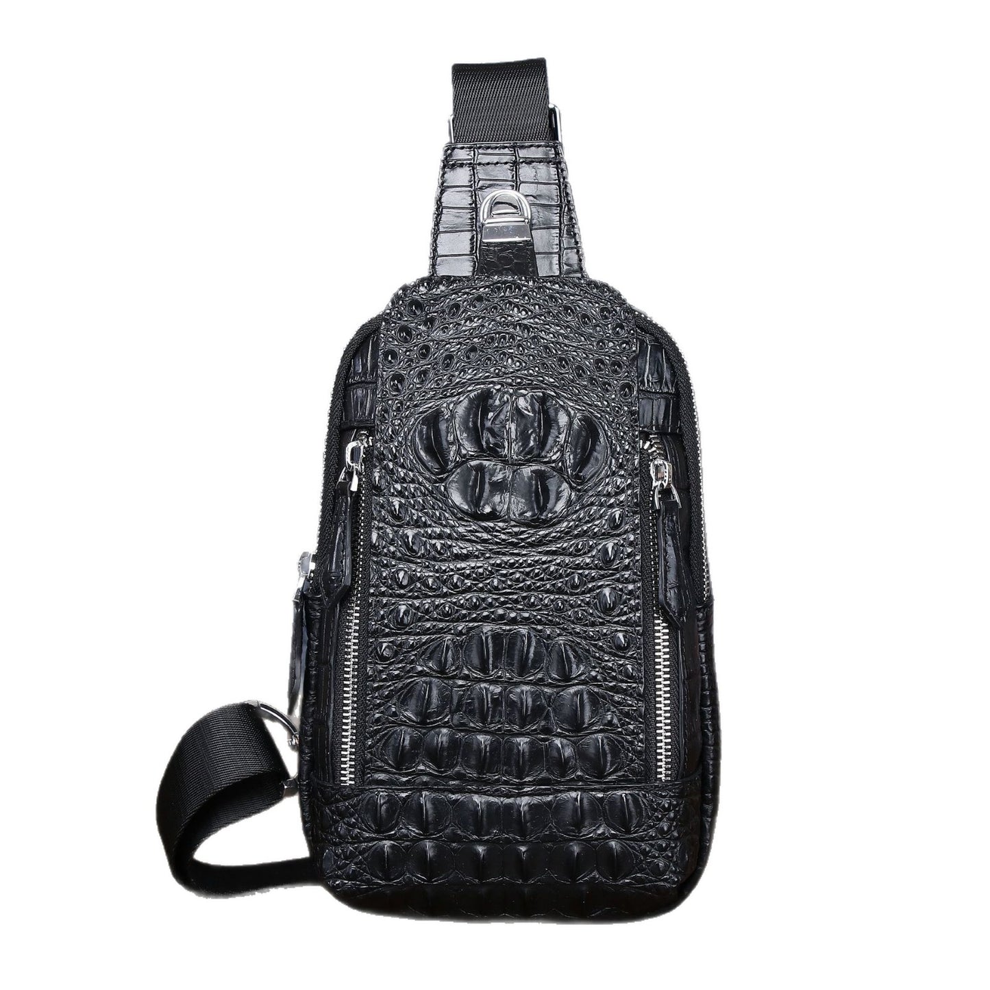 New Arrival Croc-Effect Casual Outdoor Chest Bag for Men, A Top-Layer Cowhide Crossbody Shoulder Waist Pack with Sporty Versatile Design