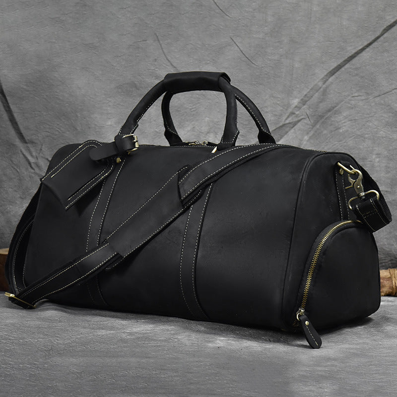 New Vintage Crazy Horse Leather Duffle Bag 20 Inch Shoulder Travel Gym Weekender with Shoe Compartment
