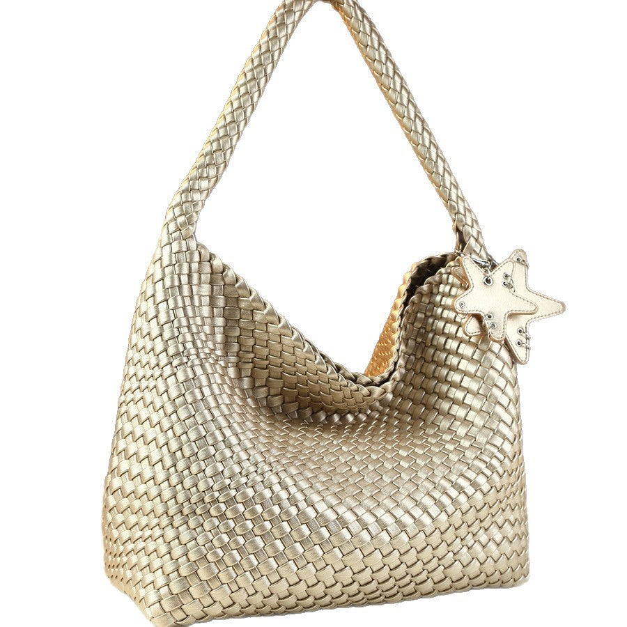 Woven Star Basket Bag for Women Summer Shoulder Handbag with Detachable Sub-Pouch, Fresh Versatile Purse with Playful Star Design