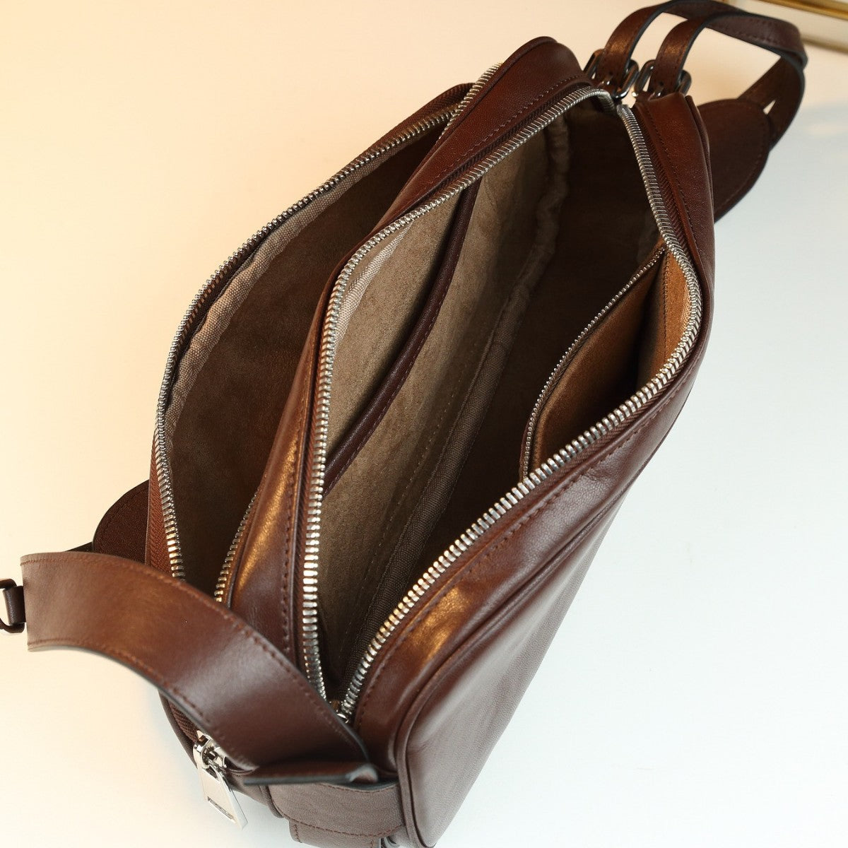 Top Layer Cowhide Multi-Pocket Baguette Bag for Women Vintage Shoulder Crossbody Handbag, Casual Fall Purse with Detachable Sub-Bag