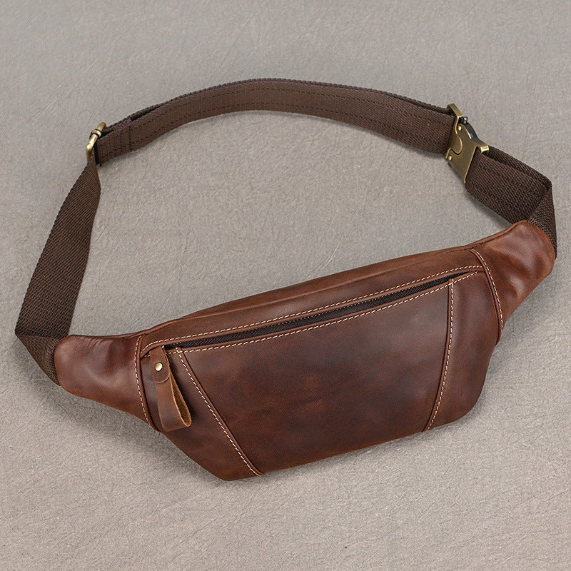Crazy Horse Leather Multifunctional Waist Chest Bag, Outdoor Sports Crossbody Phone Pouch for Men and Women