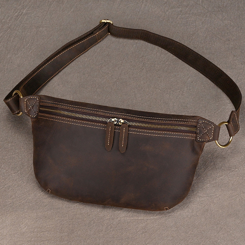 Genuine Top Layer Crazy Horse Cowhide Shoulder Bag for Men, Vintage Crossbody Chest Pouch, Trendy TikTok Style Everyday Bag for Gentlemen