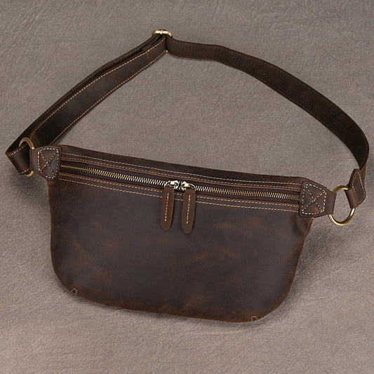 Genuine Top Layer Crazy Horse Cowhide Shoulder Bag for Men, Vintage Crossbody Chest Pouch, Trendy TikTok Style Everyday Bag for Gentlemen