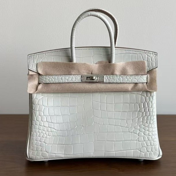 Genuine Leather Tote Bag for Women, Hermès-Inspired Birkin-Style Handbag with Crocodile-Embossed Finish, Top-Grain Cowhide Leather, Hand-Stitched Craftsmanship, Available in 25cm and 30cm, Luxury Everyday Carry Purse