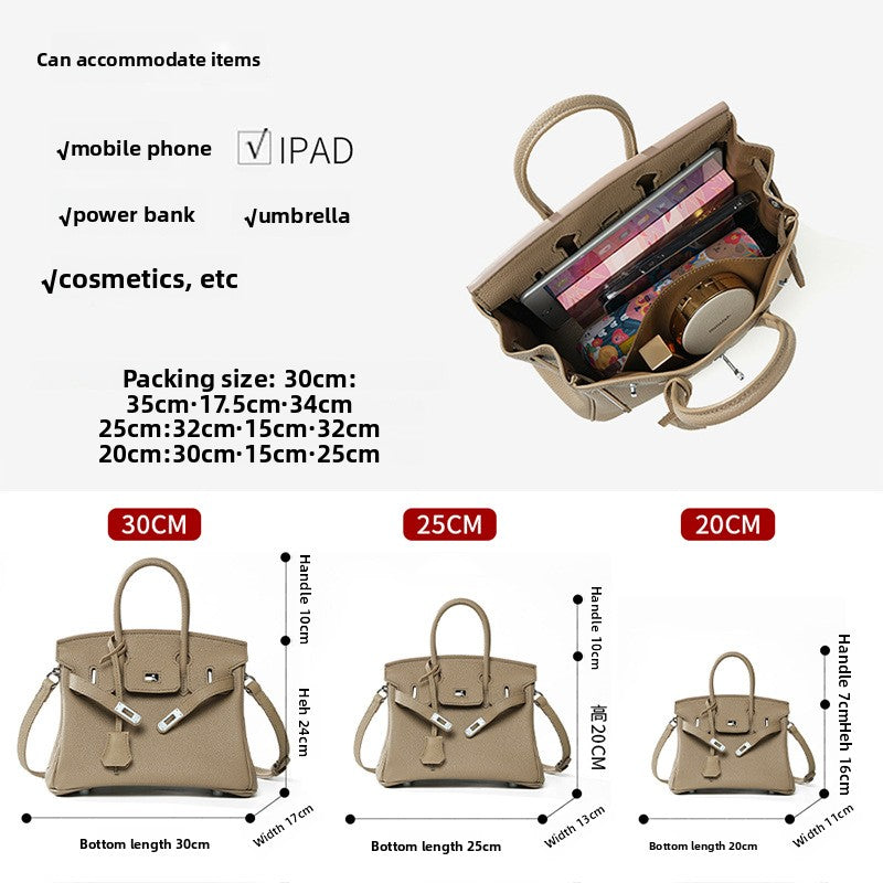 Genuine Togo Leather Birkin-Kelly Style Handbag for Women, Large Capacity Niche Top Handle Purse, Premium Work Commute Bag for Ladies