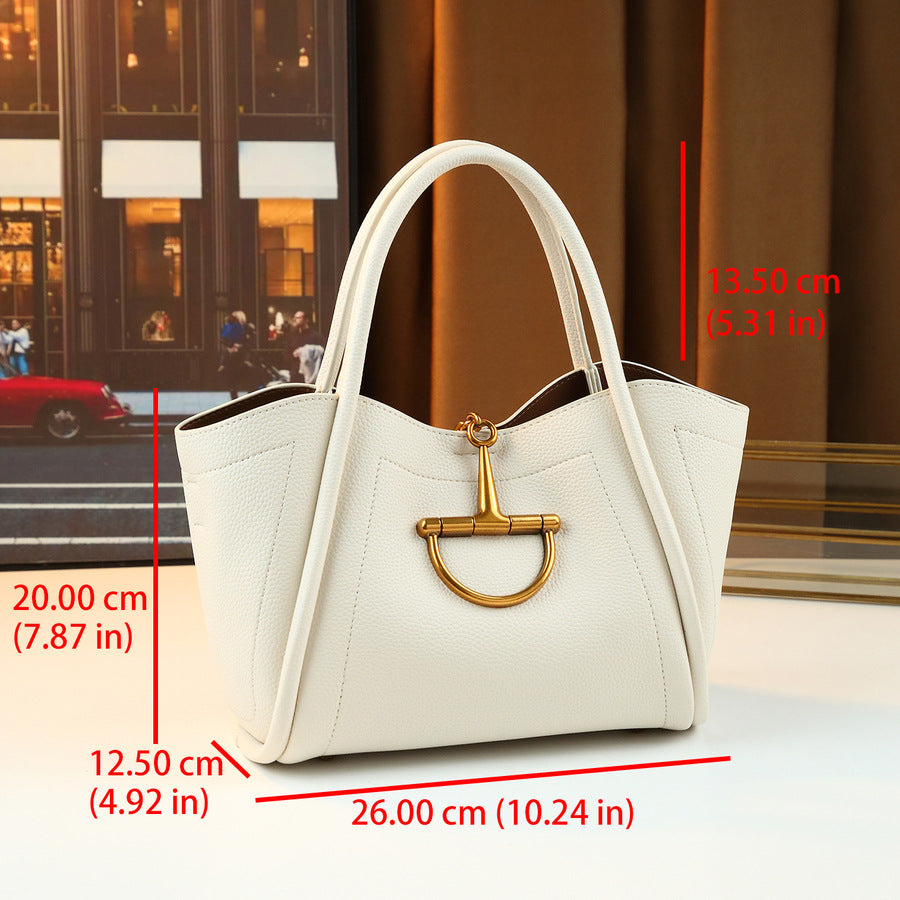 Pebble Grain Commuter Tote Bag for Women Large Capacity Shoulder Crossbody Handbag, Minimalist Metal Buckle Design with Versatile Everyday Style