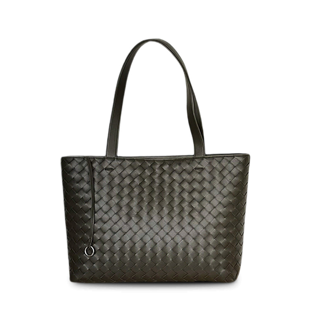 New Genuine Leather Woven Tote, Large Commuter Shopping Bag, Shoulder & Underarm Handbag for Women