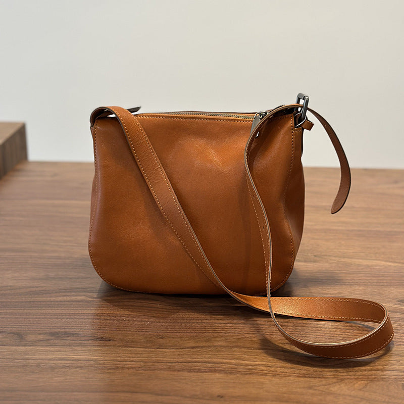 Genuine Vegetable-Tanned Cowhide Bucket Bag for Women, New Casual Shoulder Crossbody Purse, Premium Leather Handbag for Ladies