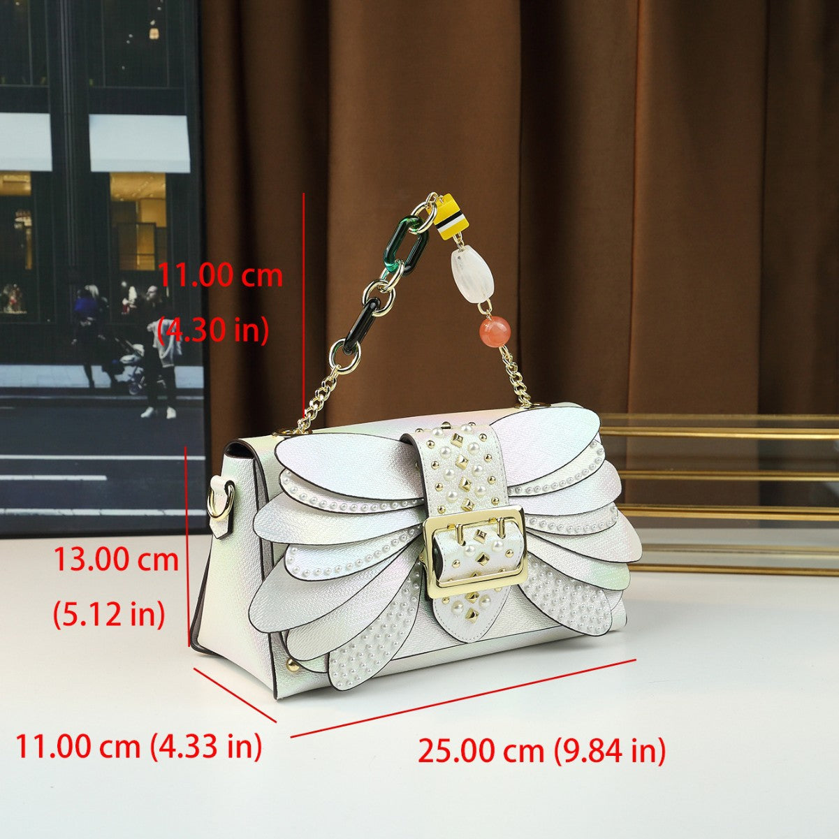 New Arrival Pearl Studded Wing Bag for Women, A Small Square Top-Handle Handbag with Acrylic Chain & Trendy Design, Perfect for Daily Style