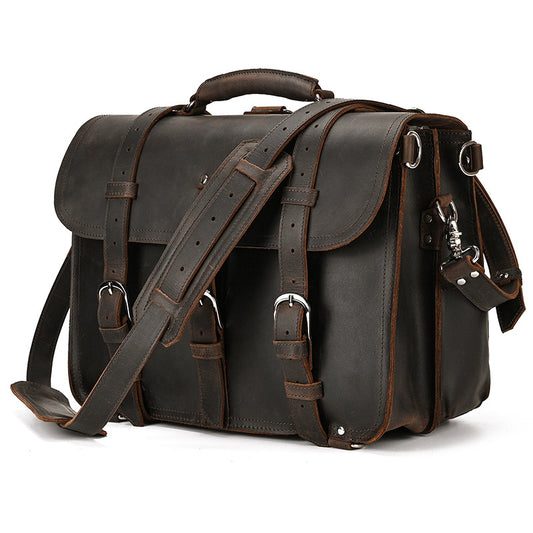 Vintage Crazy Horse Leather Oversized Travel Duffle, Casual Fashion Shoulder Crossbody Bag, Premium Weekender for Men
