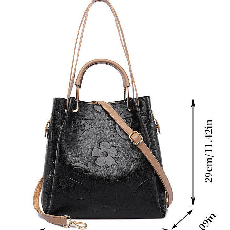Women's Fashion Embossed Tote Bag Set – Large Capacity Bucket Handbag with Matching Pouch, Chic and Sophisticated Everyday Carryall