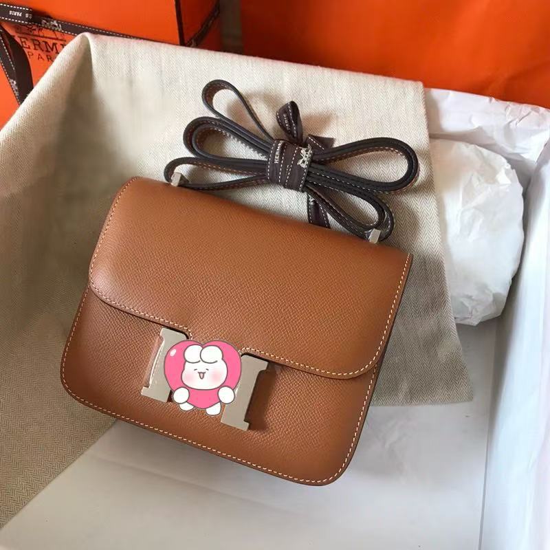 Genuine Top Layer Cowhide Epsom Palm Texture Constance-Style 19cm Bag for Women, 2025 Hermès-Inspired Crossbody Shoulder Top Handle Small Square Purse, Trendy Handbag for Ladies