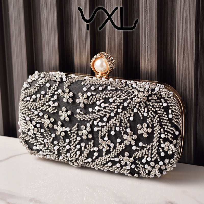 Elegant Champagne Beaded Embroidered Evening Clutch for Women, A Rhinestone-Embellished Banquet Bag Perfect for Formal Dresses Weddings & Special Occasions