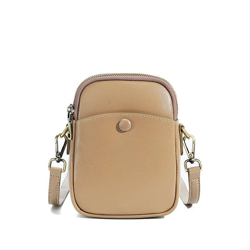 New Top Layer Cowhide Mini Phone Bag, Versatile Shoulder Crossbody Purse, Fashionable Genuine Leather Handbag for Women