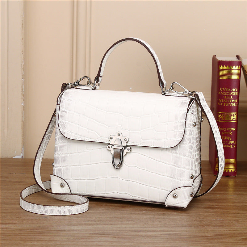 New Arrival Croc-Effect Genuine Leather Box Bag for Women, A Structured Doctor Shoulder Crossbody Handbag with Large Capacity & Fashionable Everyday Design