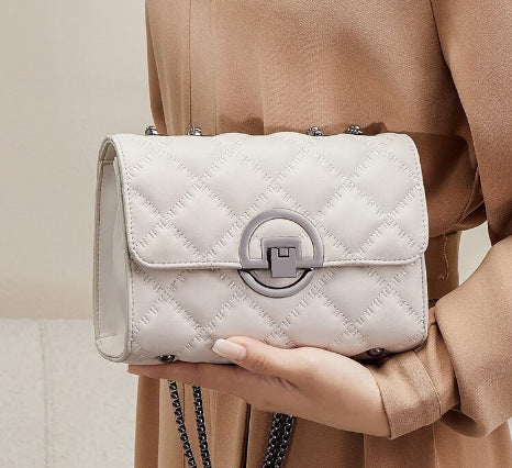 Women's Genuine Leather Quilted Stitch Chain Cross-Body Bag, New Summer Style Shoulder Purse with Underarm Fit, Trendy Lightweight Handbag for Daily Outings & Travel