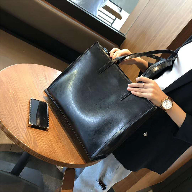 Genuine Waxed Cowhide Large Capacity Underarm Tote Bag for Women, New Light Luxury Shoulder Purse, Chic Everyday Handbag for Ladies
