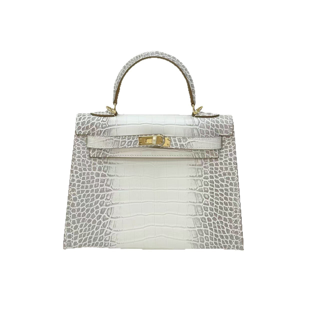 New Arrival Mini Croc-Effect Kelly-Inspired Bag in White for Women, A Premium Top-Handle Shoulder Crossbody Handbag with Versatile Elegant Design