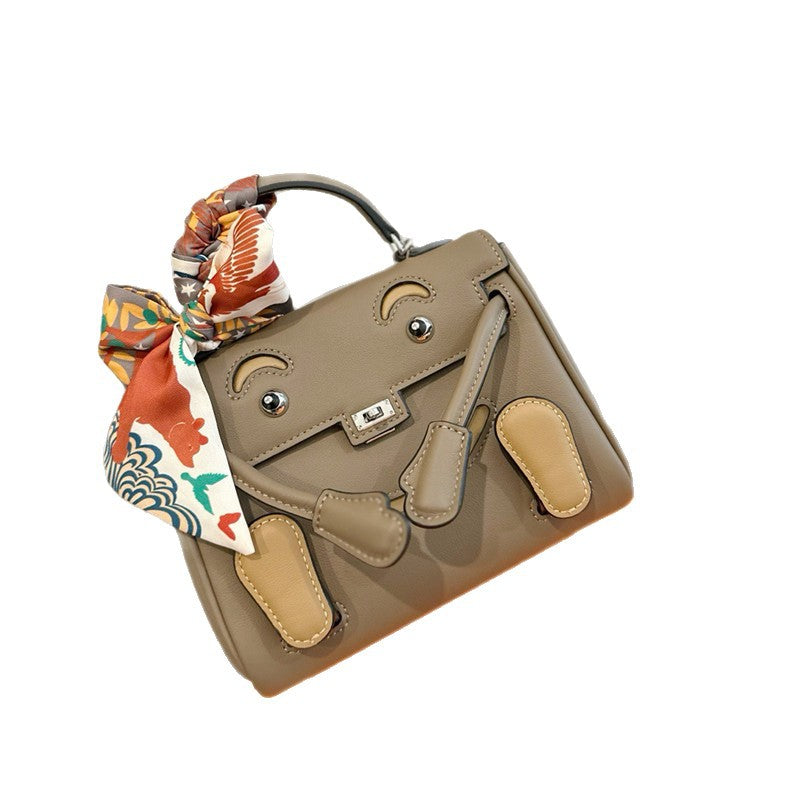 Genuine Leather Kelly Bag for Women Doll Calfskin Cute Top Handle Shoulder Crossbody Purse, Large Capacity Stylish Handbag with Adorable Design