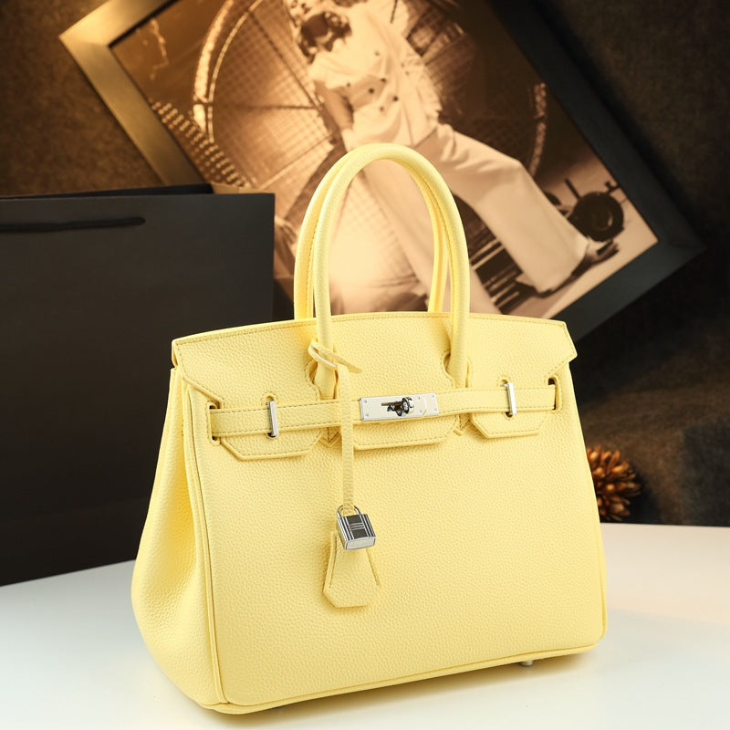 New Arrival Pebbled Leather Birkin-Inspired Tote Bag for Women, Large Capacity Turn-Lock Shoulder Crossbody Handbag with Light Luxury Style, Perfect Commuter Purse for Work & Everyday