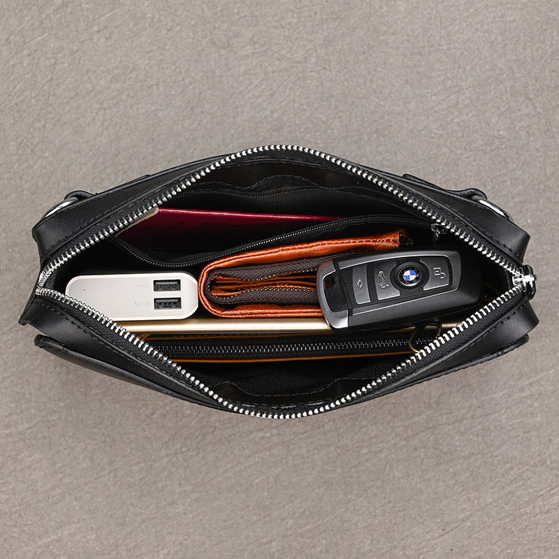Black Business Clutch with Wrist Strap, 24cm Large Capacity Top Layer Cowhide Wallet, Men's Shoulder Bag for Work and Travel