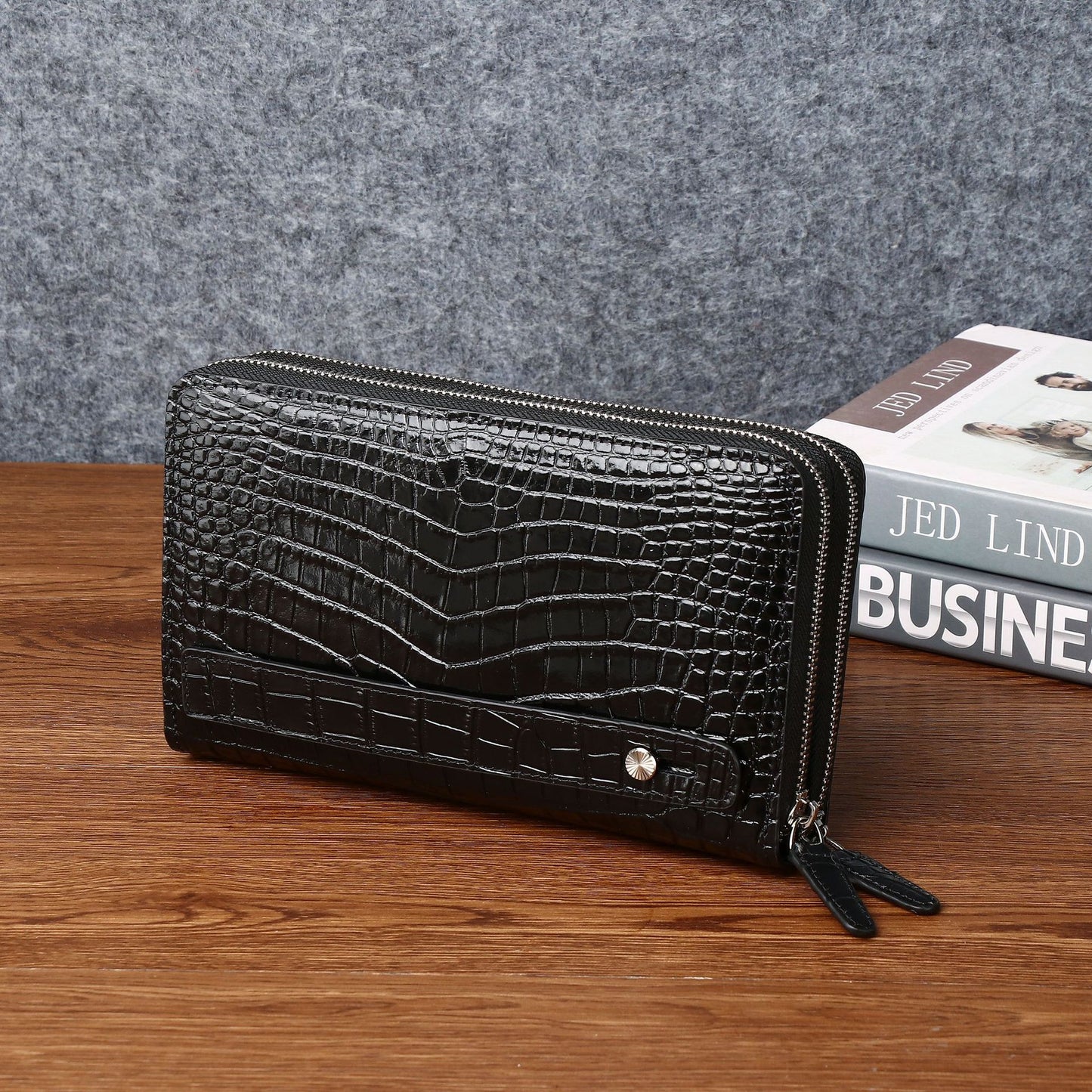 New Arrival Croc-Effect Double-Zip Large Clutch for Men, A Classic Handheld Wallet with Multiple Card Slots & Spacious Design, Perfect for Business & Daily Use