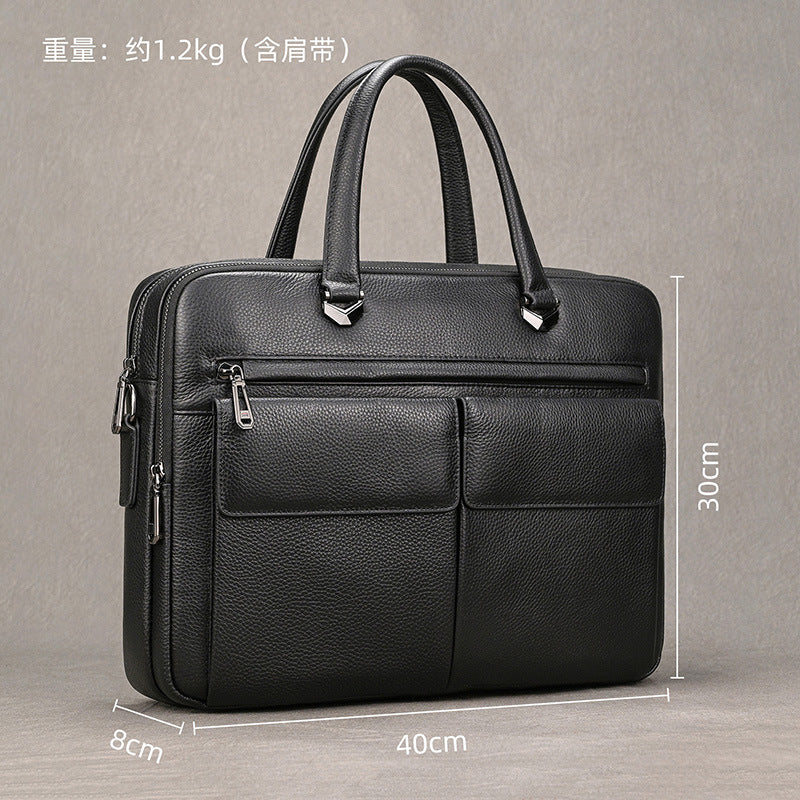 New Black Crazy Horse Leather Business Briefcase, Cross-Border Bestseller Laptop Commute Bag, Premium Shoulder Crossbody Work Bag for Men