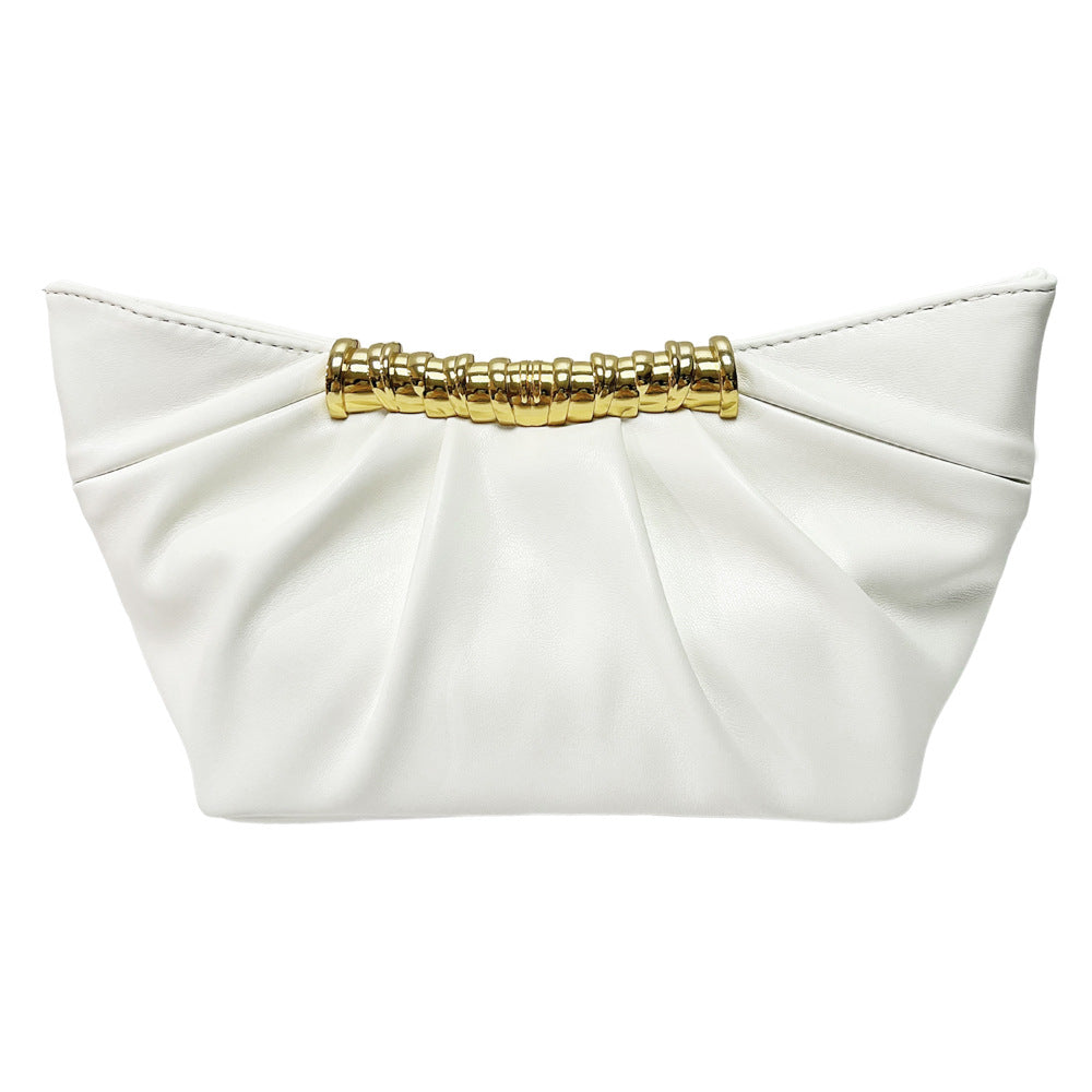 New Arrival Pleated Evening Clutch for Women, Minimalist Versatile Crossbody Purse with Elegant Pearl Accents, A Sophisticated Handbag for Wedding Banquet & Party