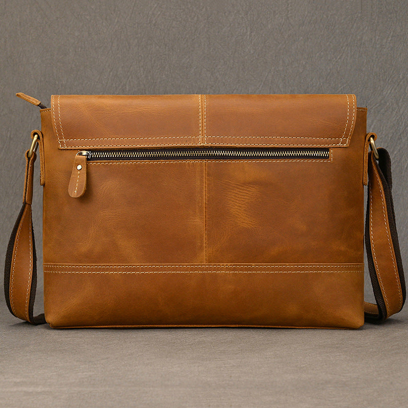 Genuine Crazy Horse Leather Laptop Crossbody Bag for Men, Vintage Fashionable Shoulder Bag, Top Layer Cowhide Casual Work Bag for Gentlemen