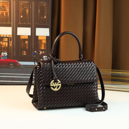 Handwoven Mini Square Bag for Women Niche Commuter Shoulder Handbag, Minimalist Purse with Round Hardware Accent