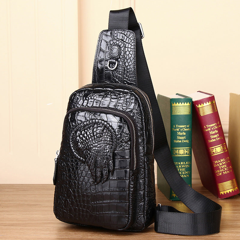 New Arrival Croc-Effect Genuine Leather Chest Bag for Men, A Multi-Functional Crossbody Shoulder Business Bag with Trendy Claw Design, Perfect for Travel & Daily Use