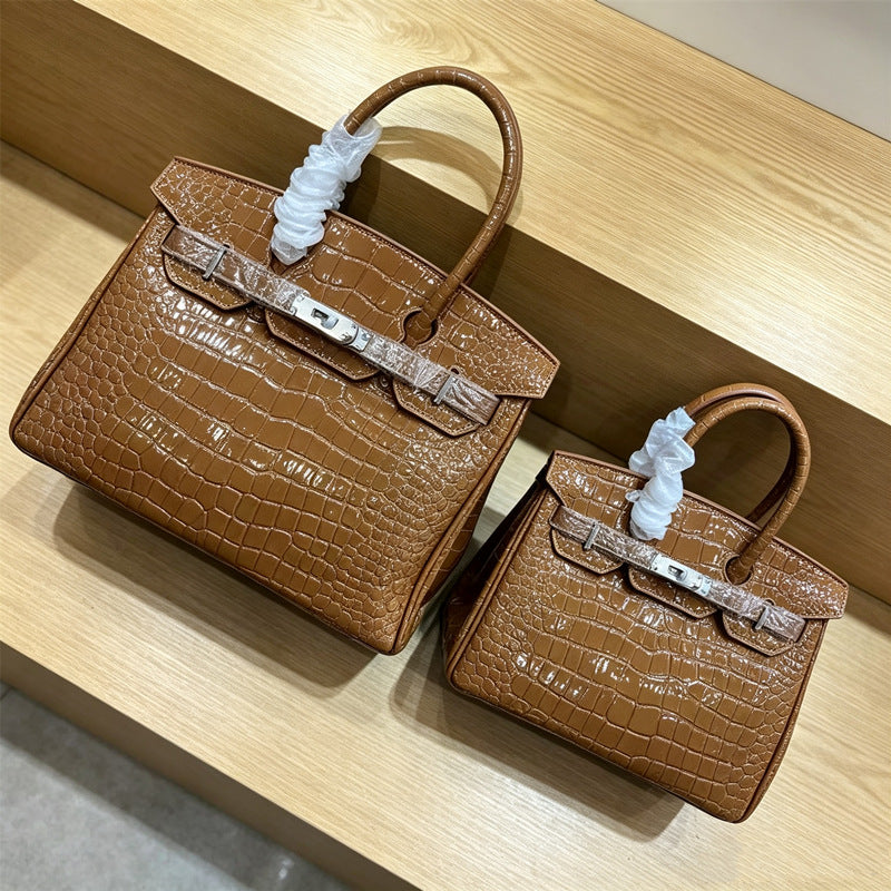 New Arrival Glossy Leather Birkin-Inspired Tote Bag for Women, Large Capacity Banquet Shoulder Crossbody Handbag with Trendy Versatile Design, Perfect for Everyday & Special Occasions