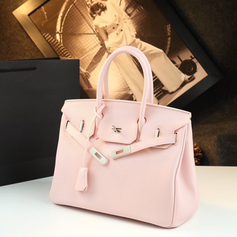New Arrival Pebbled Leather Birkin-Inspired Tote Bag for Women, Large Capacity Turn-Lock Shoulder Crossbody Handbag with Light Luxury Style, Perfect Commuter Purse for Work & Everyday