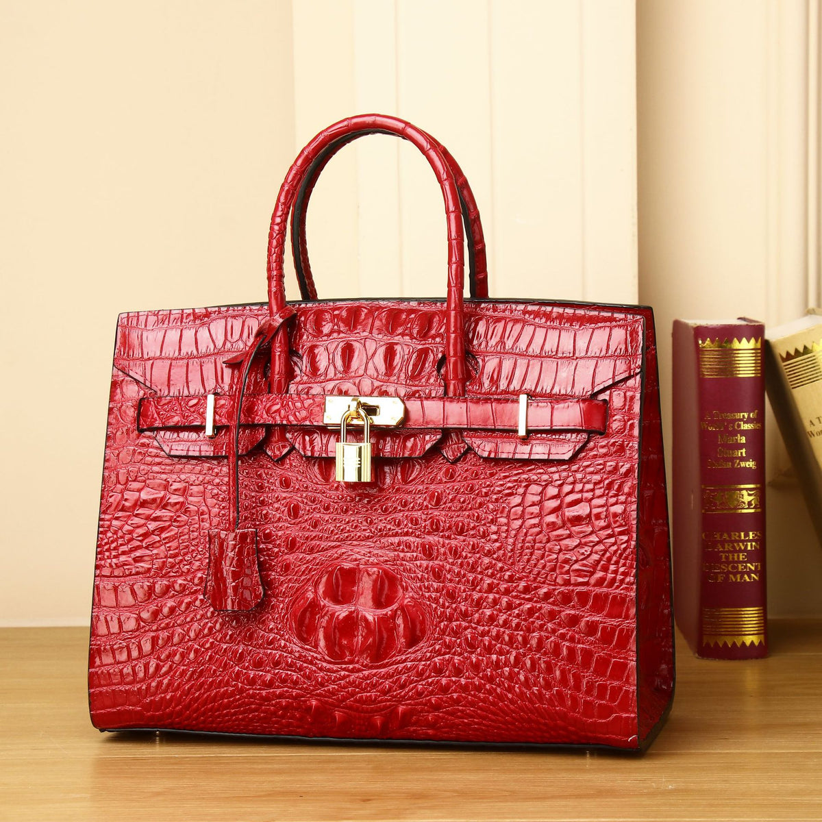 Chic Croc-Embossed Birkin-Inspired Tote Bag for Women, Large Capacity Wristlet Handbag with Versatile Classic Design, Perfect Everyday Purse