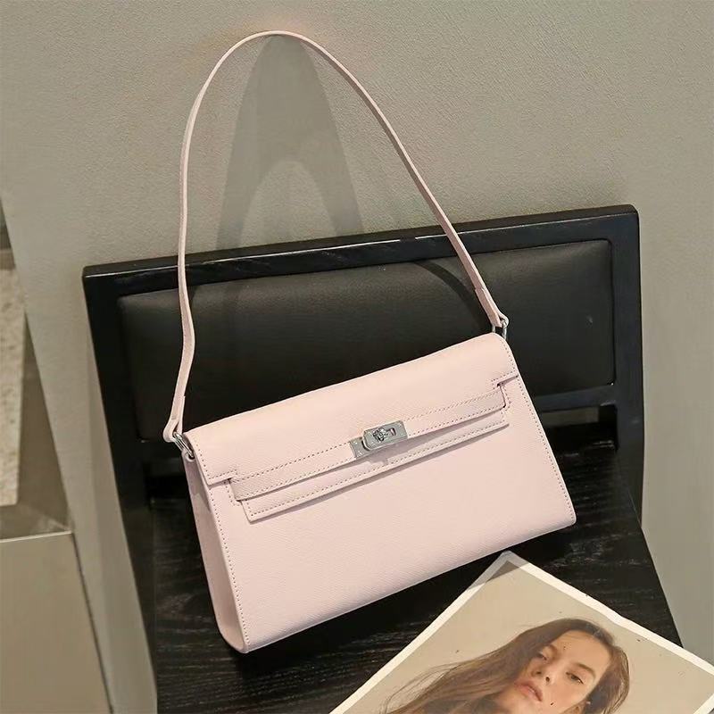 Premium Mini Genuine Leather Crossbody Bag, Designer-Inspired Turn-Lock Clutch with Palm Grain Texture, Chic Shoulder Purse with Removable Strap for Casual or Evening Use
