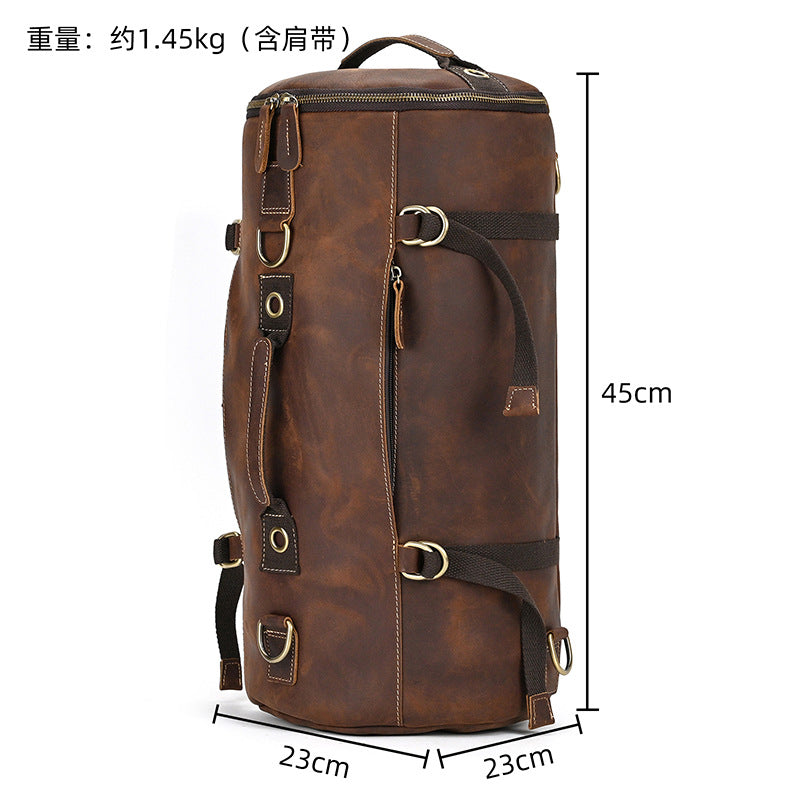 Genuine Crazy Horse Cowhide Backpack for Men, Vintage Large Capacity Shoulder Top Handle Bag, Creative Leather Travel Daypack for Gentlemen